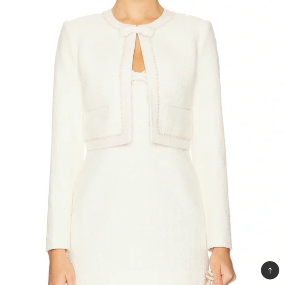 LoveShackFancy Ralphette Cropped Tweed Jacket in Cream with Bow - Picture 2 of 2